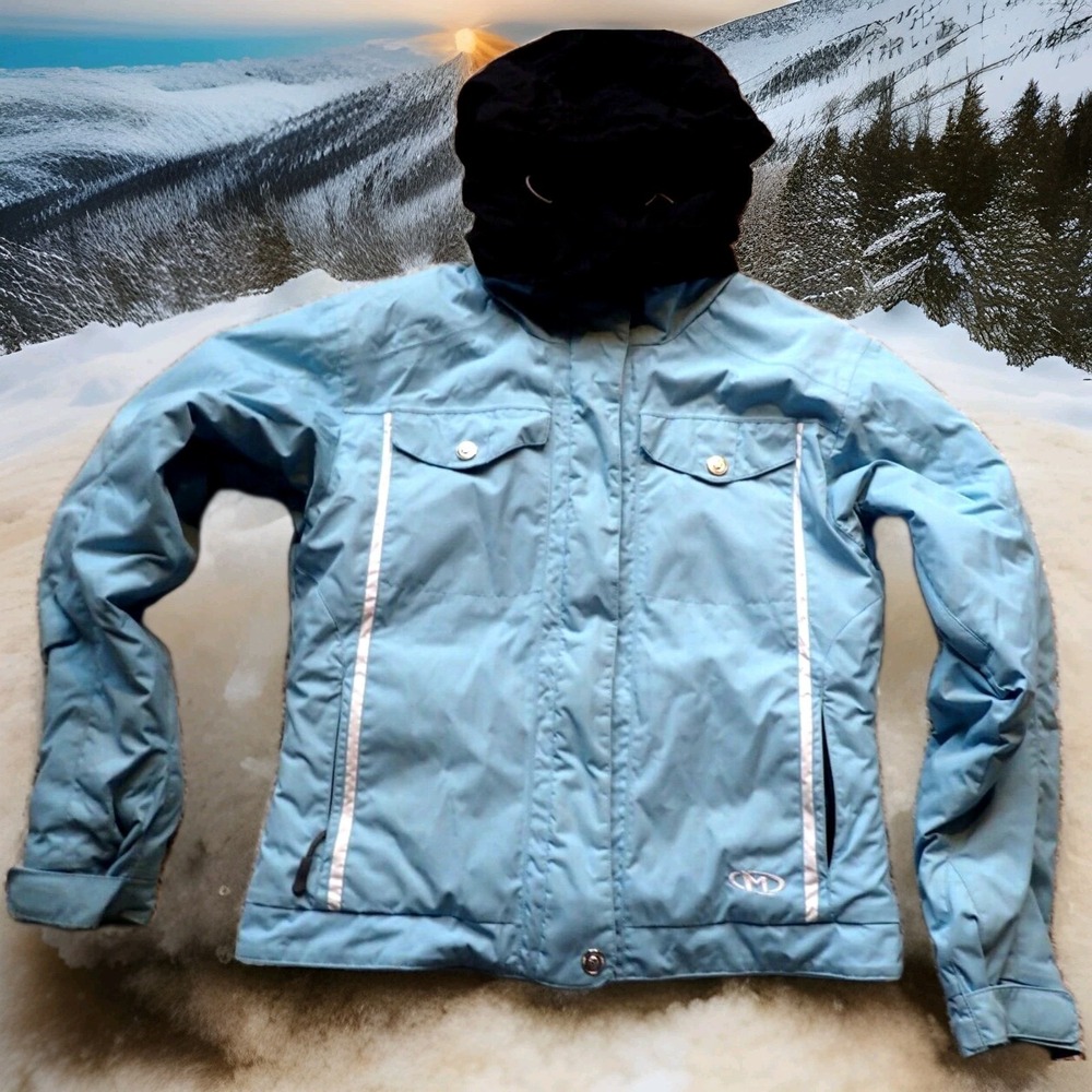 Marker Ski Jacket Girls Size 6‎ Light Blue Excellent Hooded Snow Coat Reflective